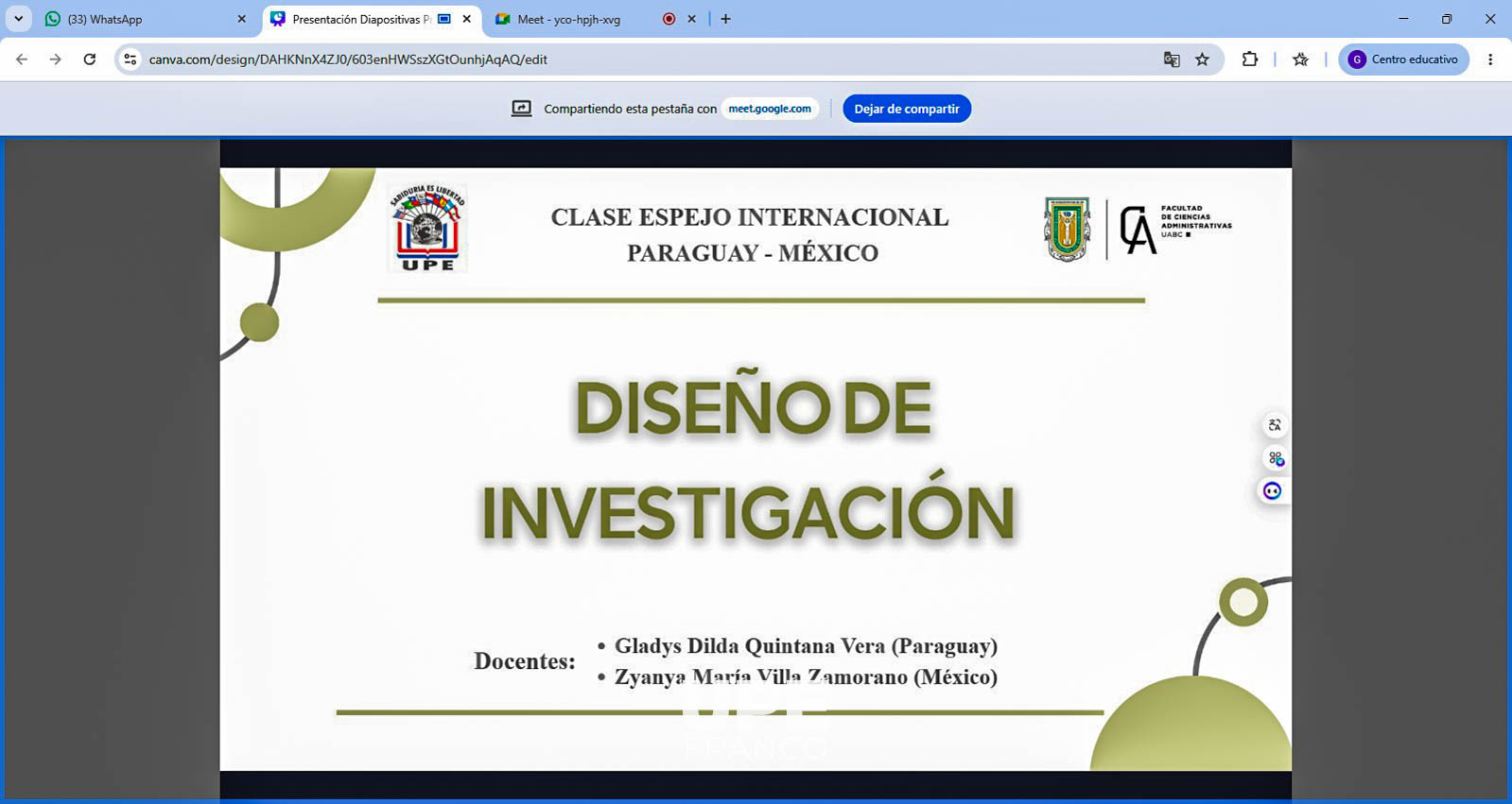 UPE Franco y UABC de México desarrollaron Clase Espejo Internacional sobre Metodología de la Investigación